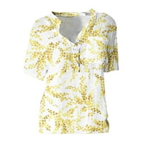 Daqian Womens Plus size Majice Ljetni vrhovi za žene kratki rukav splitske majice Cvjetni ispis Elegantne