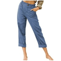 Hlače za žene široki nog čvrsti džepovi gumbi elastični struk Udobne ravne teretne hlače hlače hlače