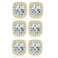 Pariz nakit 18k žuti zlatni halo 1ct Asscher Cut White Sapphire set od tri naušnice