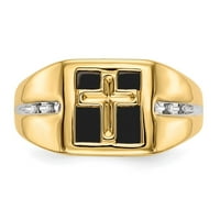 14k žuto zlatni prsten za prsten tema muški muški sa i dijamantski krst