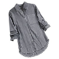 Ženske bluze i majice na dugim rukavima USA6961Tops Žene Ležerne prilivne karirane džepove dugih rukava
