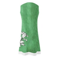 Žene plus veličina Ženske ljetne haljine za rušenje bez rukava Okrugli vrat Lažne dvodijelne haljine zelene boje