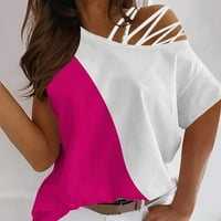 USMIXI Womens Ljetni vrhovi kratki rukav kolica za patchwork t majica modna ramena Strappy Lagana tunika