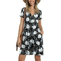 Žene Ljetna casual haljina kratki rukav V izrez haljine labave comfy plaže sa džepovima