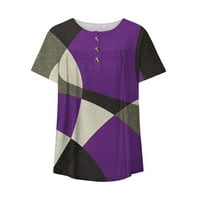 Ženske vrhove bluza Žene kratki rukovi Ležerne prilike za ispisane majice Henley Summer Purple 5xl