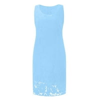 Ženske haljine rukavice Solid moda Dužina gležnja A-line kvadratni izrez ljetna haljina svijetlo plava