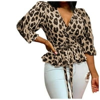 Smihono Clearence Ljeto Ženske modne košulje V-izrez Trendy Odjeća za žene Leopard Print Tops dugih