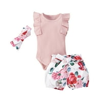 Dojenčad za bebe djevojke ruffles rhper bodi + cvjetni šorc out outfits chmora