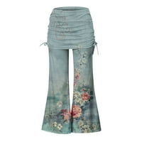 Ženske vintage hlače izvlačenja pukotine duge široke noge cvjetne tiske svijetle plave xl