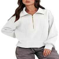 Colisha ženske dukserice ovratnici dukseri zatvarač zip up pulover labavi fit pada dugi rukav bijeli