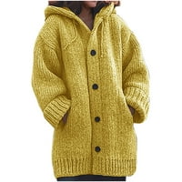 Puntoco ženski gornji klirens, ženska solidna boja Jednosmjerna džepa s kapuljačom toplim pletenim džemper