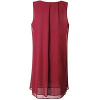 Ljetne haljine za žene dugih rukava dužine koljena V-izrez A-line Solid Crveni XL