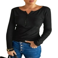 Žene dugih rukava Henley majica casual gumb Solid boja rebrasti pulover vrhovi bluza za Club Streetwear