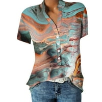 Ženski ljetni vrhovi bluza Grafički otisci kratkih rukava povremene ženske majice Henley Camel M