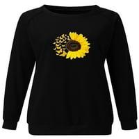 Eleluny ženski suncokret tiskani duks pulover vrhovi casual labava bluza crna l