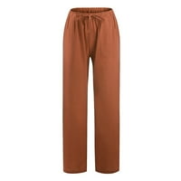 Pantalone za žene čvrste boje, labavi džepovi labave casual široke noge pamučne posteljine casual pantalone