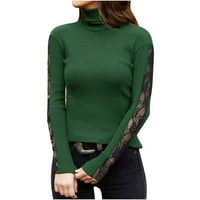 Ženska jesen vrhova modna žena Turtlenenk čipka majica dugih rukava čvrsto izdubljena bluza vrhova