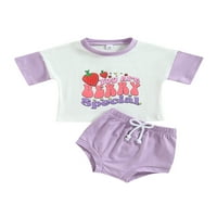 Eyicmarn Baby Girls Ljeto odijelo Voće pločice Ispiši majicu kratkih rukava i elastični povremeni kratke