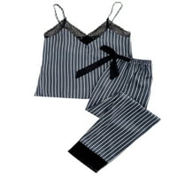 Glookwis Dame Bow Design Pijamas Set Visoko čekanje Noćna odjeća Labavi elastični struk Početna odjeća