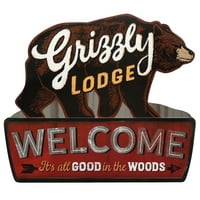Grizzly Lodge Rustic reljefni metalni znak