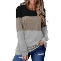 Žene dugih rukava modna casual crewneck bluza za bluzu u boji u boji blok blok pulover