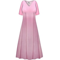 Veliki dodatni visoki ženski visoki V- izrez sa haljinom s kratkim rukavima meka ružičasta pjenušava