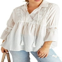 Ženska elegantna lapela ovratnik Tassel samoreznica čipkaste patchwork labav pepum bluza košulje