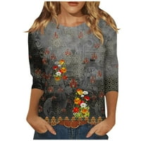 Womens Plus size Retro cvjetni print Ljeto Jesen vrhovi rukavi kraljevska majica T-Dressy casual labava