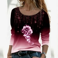 wendunide dukseve za žene top košulja labavo pulover bluza ruže tiskane majice gornje žene