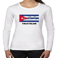 Kuba olimpijski - triatlon - zastava - silueta ženska majica dugih rukava