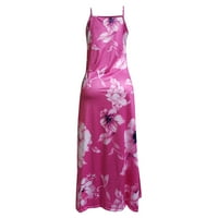 Žene s ramena bez rukava Ležerne prilike cvjetne haljine dugih haljina Vruća ružičasta XXL