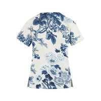 Ženski bluze V-izrez Ženska plus bluza Slatke grafičke otiske košulje kratkih rukava Ljetni vrhovi plavi xl
