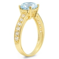 2.18ct okrugli rez plavi prirodni švicarski plavi topaz 14k žuti zlatni graviranje izjava bridalna godišnjica angažman vjenčani prsten veličine 4,75
