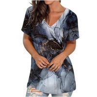 Penskaiy ženska modna štampa ležerna V-izrez kratki rukav labav majica vrhovi ljetni svestrani majica s tamnoplavim na klirensu