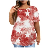 Vrhovi za ženske okrugle dekolte otisnute bluzu kratkih rukava plus veličine crvena 5xl