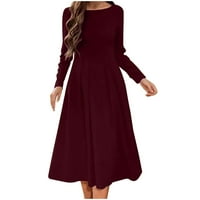 Ženska haljina dužine čaja Prodaja čvrste jesenske haljine Trendy za odmor s dugim rukavima zimska elegantna