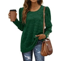 Košulje s dugim rukavima za žene Retro modna majica prozračne košulje posade s kupovinskim poslovima Top crna zelena, l