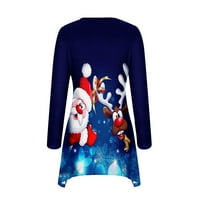 Hanas vrhovi ženski casual modni božićni print dugih rukava srednje dužine LR redukalne hem top bluza
