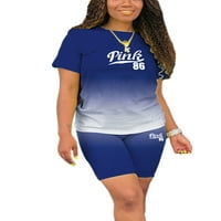 Avamo ljetne odjeće za žene kratki rukav biciklističke hlače za vježbanje povremene gradijentni trenerke, plavi plavi 5xl