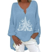 Cuoff ženske modne bluze košulje jesen zima povremena božićna tema ispisana od pamuka od V-izreza i