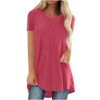 Ženska ljetna puna okrugla vrata labavi kratki rukav za majicu Bluza Hot Pink XL
