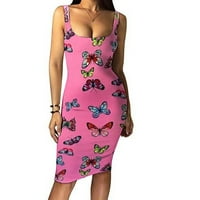 Sendresses za žene bez rukava dužina koljena za slobodno vrijeme s lakim viljuškam s floralnim halter haljinama Pink XL