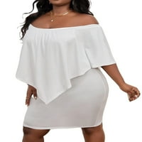 Ženske plus veličina haljina casual ravnica s ramena Bodycon White 3xl