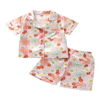Goocheer Toddler Kids Girl Pijamas Postavite kratki rukav tasteri za rever Cvjetni tasteri na vrhu 3