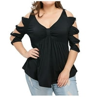 Ljetna bluza plus veličina Žene Čvrsta cvjetna čipka V-izrez Šuplje kratki rukav bluza Ladies Top Black
