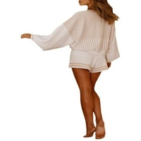 Ženske labave pajama Outfits Lady Dugi rukav Striped Tops + Elastična kratke hlače Loungewear Sleep