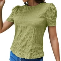 Daznico Womens Tops Ženski kratki rukav Okrugli izrez Šifon ruffle rukave bluze vrhovi za žene Green