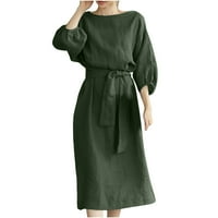 Dyegold sandresses za žene casual ljeto - haljine za žene okrugli vrat dugih rukava plus veličine pamuk