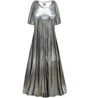 Plus size Extra visok ženski Strechy okrugli dekolte sa kratkim rukavom Haljina srebrna metalik A Line