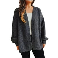 Žene Ležerne prilike Ležeran na dugim rukavima V-izrez Jesenski džemper Cardigan bluza Tops tamno siva, 4 zimska moda